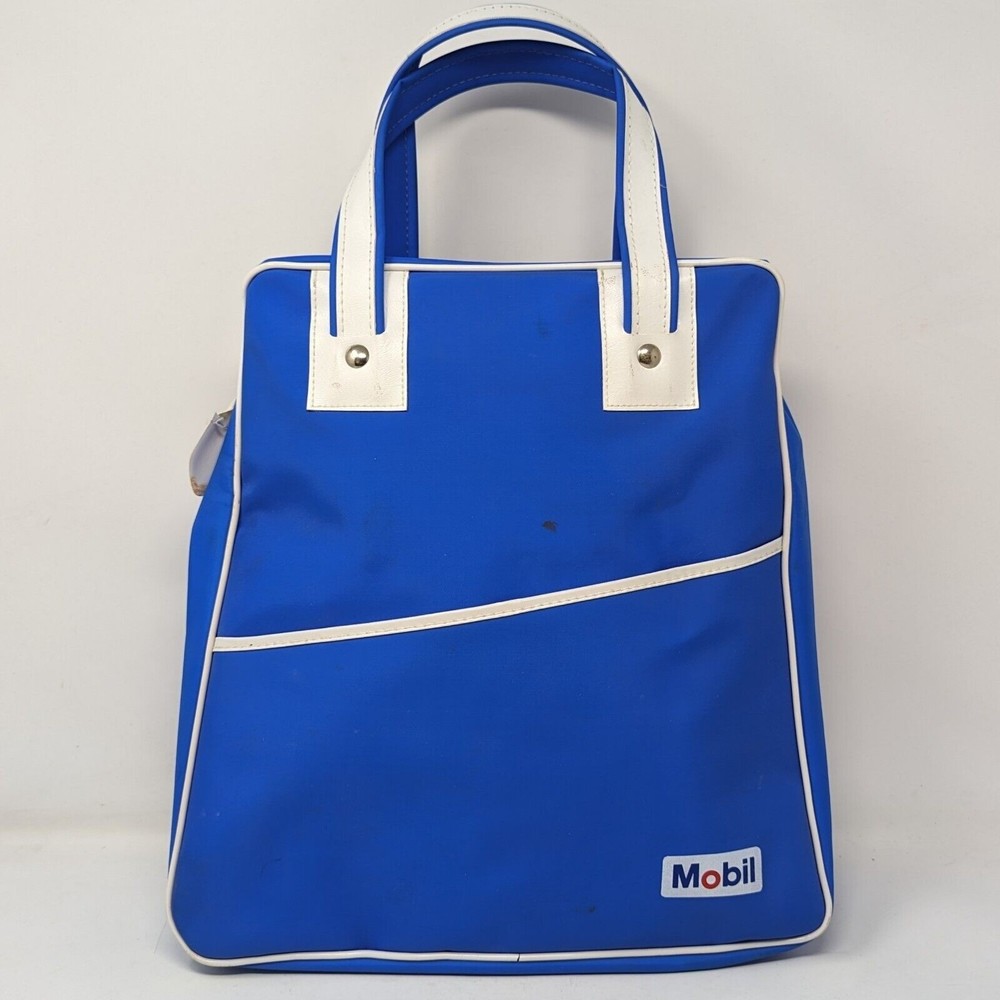Vintage Blue Exxon Mobil Gas Station All Purpose Bag Tote Carry On Lunch Rare